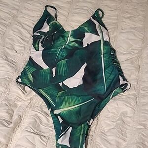 Green & white palm tree 🌴 one piece bathing suit
